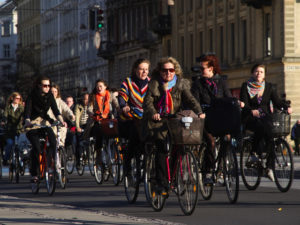 Cyclists ride in Copenhagen