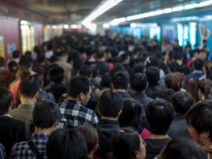 Rush hour at Guomao Station on the Beijing subway. Photo by Jens Schott Knudsen/Flickr.