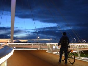 The Hovenring provides safe cycling infrastructure for the rising number of cyclists in Eindhoven, Netherlands. Photo by Earthblog/Flickr.