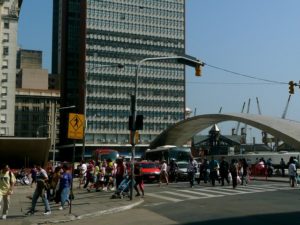 People walk around the Estacao Mercado, a central transport hub in Porto Alegre, Brazil. Photo by Eduardo Zarate/Flickr.