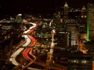 Interstate I-85 in Atlanta, Georgia, serves as both a physical transport system and a symbol of the city's often tumultuous growth. Photo by Nick Harland/Flickr.