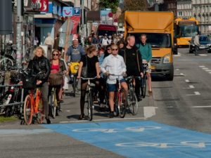 Copenhagen, Denmark, is welcoming for both pedestrians and bikers because of the people-centered urban design principles that Jan Gehl spearheaded. Photo by Justin Swan/Flickr.