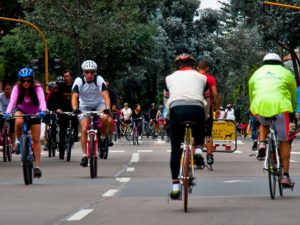 Bogotá’s ciclovía gives residents the opportunity to enjoy public spaces for a variety of recreational activities every Sunday. Photo by Dario Hidalgo.