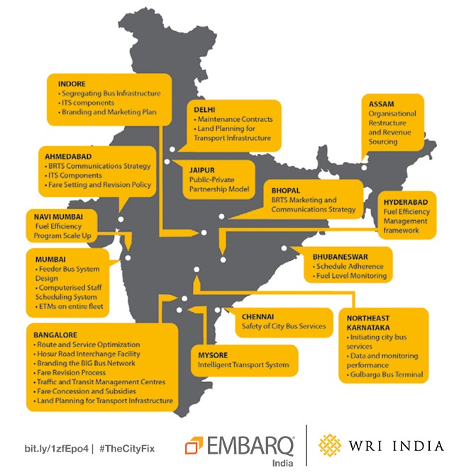EMBARQ India is improving bus systems in cities across the country. Graphic by EMBARQ India. 