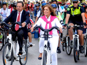 Madrid mayor Ana Botella rides her bike