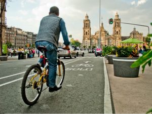 Biking down the street in Mexico City