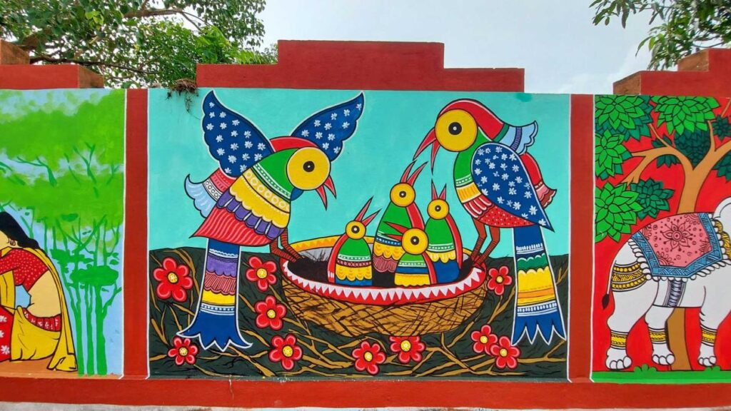 Mural of birds in Odisha, India